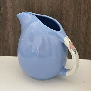 Hall's Rose Parade Vintage 6.5" Cadet Blue Sani-Grid 1259 Floral Handle Pitcher